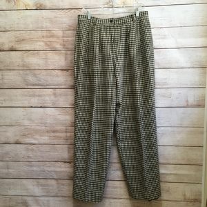 VINTAGE JONES NEW YORK 100% WOOL TROUSER PANTS IN CREAM AND GRAY HOUNDSTOOTH
